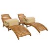 Outdoor Patio Wood Portable Extended Chaise Lounge Set with Foldable Tea Table for Balcony; Poolside; Garden