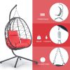 Egg Chair with Stand Indoor Outdoor Swing Chair Patio Wicker Hanging Egg Chair Hanging Basket Chair Hammock Chair with Stand for Bedroom Living Room B