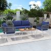 K&K 4-Piece Boho Rope Patio Furniture Set, Outdoor Furniture with Acacia Wood Table, Patio Conversation Set with Deep Seating & Thick Cushion for Back