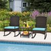 3 Piece Patio Rocking Set Wicker Rocking Chairs with 2-Tier Coffee Table