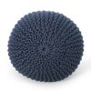 Bordeaux Knitted Cotton Round Pouf, Navy Blue