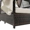 Outdoor Daybed Patio Lounge Bed with Adjustable Backrest Outdoor Double Sun Lounger with Curtains, 4 Pillows for Garden Patio Poolside Balcony Beach,