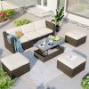 Patio Furniture Sets;  5-Piece Patio Wicker Sofa with Adustable Backrest;  Cushions;  Ottomans and Lift Top Coffee Table