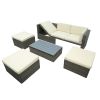 Patio Furniture Sets;  5-Piece Patio Wicker Sofa with Adustable Backrest;  Cushions;  Ottomans and Lift Top Coffee Table