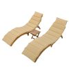 Outdoor Patio Wood Portable Extended Chaise Lounge Set with Foldable Tea Table for Balcony; Poolside; Garden