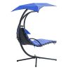 Hanging Chaise Lounger with Removable Canopy, Outdoor Swing Chair with Built-in Pillow, Hanging Curved Chaise Lounge Chair Swing for Patio Porch Pools