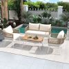 K&K 4-Piece Boho Rope Patio Furniture Set, Outdoor Furniture with Acacia Wood Table