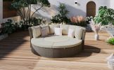 TOPMAX Patio 5-Piece Round Rattan Sectional Sofa Set All-Weather PE Wicker Sunbed Daybed with Round Liftable Table and Washable Cushions for Outdoor B