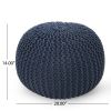 Bordeaux Knitted Cotton Round Pouf, Navy Blue