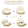 TOPMAX Patio Furniture Round Outdoor Sectional Sofa Set Rattan Daybed Two-Tone Weave Sunbed with Retractable Canopy, Separate Seating and Removable Cu