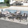 K&K 4-Piece Rope Patio Furniture Set, Outdoor Furniture with Tempered Glass Table, Patio Conversation Set Deep Seating with Thick Cushion for Backyard