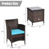 3 Pieces Ergonomic Wicker Patio Conversation Set