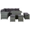 6 Piece Patio Lounge Set with Cushions Poly Rattan Gray