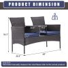 Outdoor Patio Loveseat Set,All Weather PE Rattan and Steel Frame Conversation Furniture with Built-in Coffee Table,Tempered Glass Top and Removable Cu