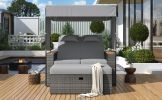 TREXM 2-Piece Rattan Outdoor Patio Bench Lounge Roof Set, Effective UV Protection Fabric & Waterproof Cushions and Adjustable Backrest for Garden, Bac