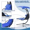 Hanging Chaise Lounger with Removable Canopy, Outdoor Swing Chair with Built-in Pillow, Hanging Curved Chaise Lounge Chair Swing for Patio Porch Pools