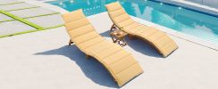 Outdoor Patio Wood Portable Extended Chaise Lounge Set with Foldable Tea Table for Balcony; Poolside; Garden