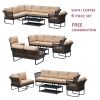 6 Piece Sectional Rattan Wicker 6 Person Sofa Set Patio Conversation Set, Navy Blue